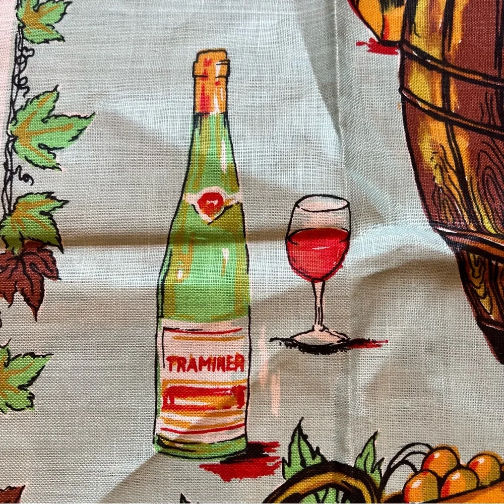Vintage Tea Towel Novelty French Country Wine Cotton Linen Kitchen Vineyard